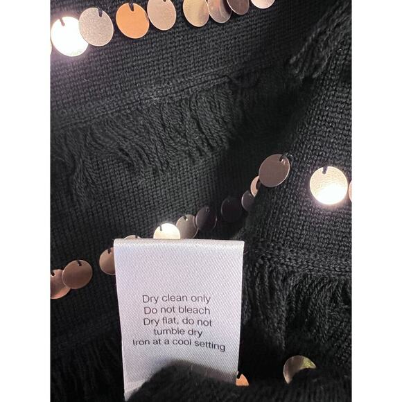 EK Edinburch Knitwear Size XS Black Button Up Cardigan Fray and Gold Detailing - Picture 4 of 8